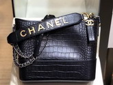 Chanel S Gabrielle Hobo Bag in Black Crocodile Embossed Calfskin AS0866