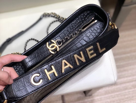 Chanel S Gabrielle Hobo Bag in Black Crocodile Embossed Calfskin AS0866