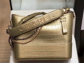 Chanel S Gabrielle Hobo Bag in Gold Metallic Crocodile Embossed Calfskin AS0866