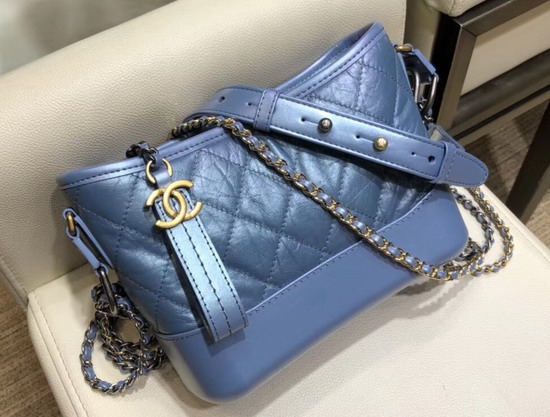 Chanel S Gabrielle Hobo Bag in Iridescent Aged Calfskin Light Blue A93824