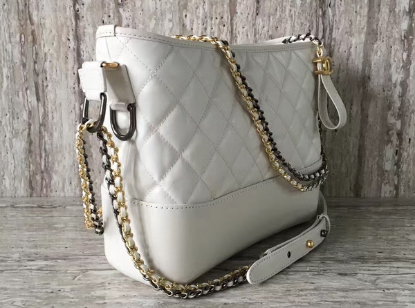 Chanel S Gabrielle Hobo Bag in White Aged Calfskin with Silver Tone and Gold Tone Metal For Sale