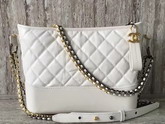 Chanel S Gabrielle Hobo Bag in White Aged Calfskin with Silver Tone and Gold Tone Metal For Sale