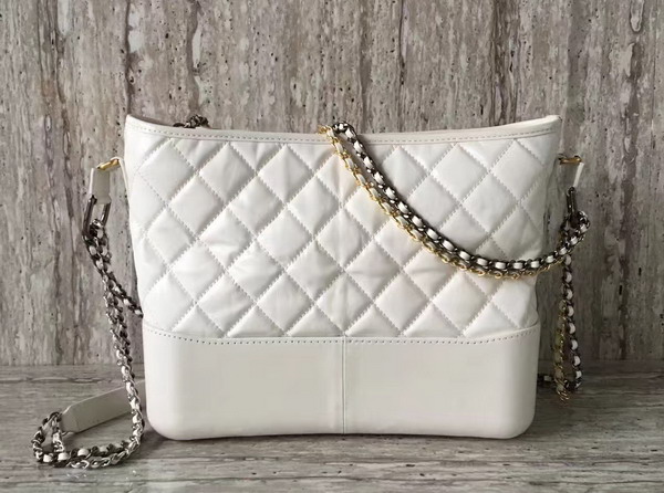 Chanel S Gabrielle Hobo Bag in White Aged Calfskin with Silver Tone and Gold Tone Metal For Sale