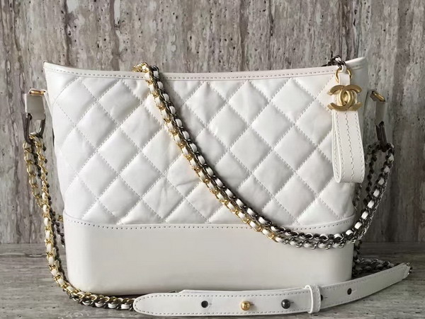 Chanel S Gabrielle Hobo Bag in White Aged Calfskin with Silver Tone and Gold Tone Metal For Sale