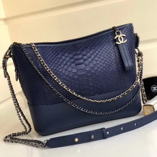 Chanel S Gabrielle Hobo Handbag Dark Blue Python