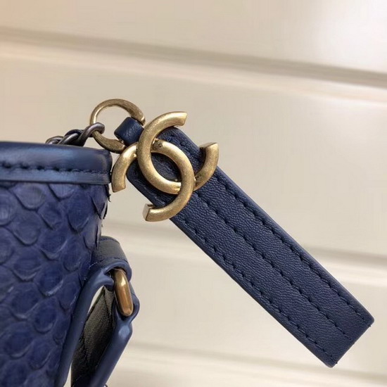 Chanel S Gabrielle Hobo Handbag Dark Blue Python