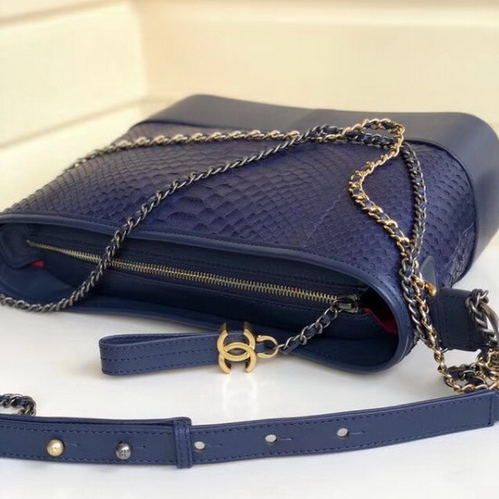 Chanel S Gabrielle Hobo Handbag Dark Blue Python