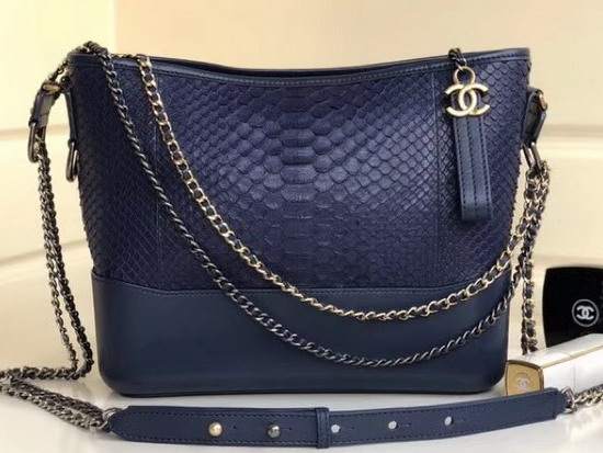 Chanel S Gabrielle Hobo Handbag Dark Blue Python