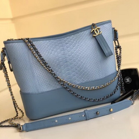 Chanel S Gabrielle Hobo Handbag Light Blue Python