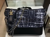 Chanel S Gabrielle Large Hobo Bag Wool Tweed Calfskin Gold Tone and Silver Tone Metal Black and White