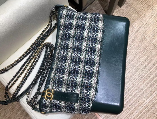 Chanel S Gabrielle Large Hobo Bag Wool Tweed Calfskin Gold Tone and Silver Tone Metal Green and White