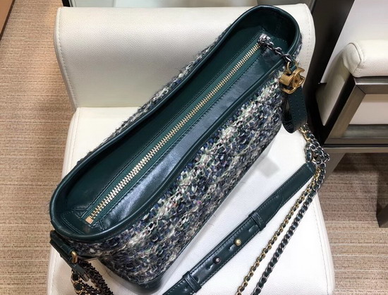 Chanel S Gabrielle Large Hobo Bag Wool Tweed Calfskin Gold Tone and Silver Tone Metal Green and White