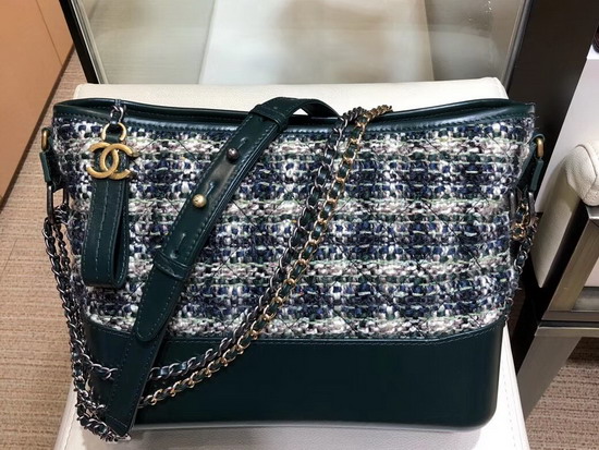 Chanel S Gabrielle Large Hobo Bag Wool Tweed Calfskin Gold Tone and Silver Tone Metal Green and White