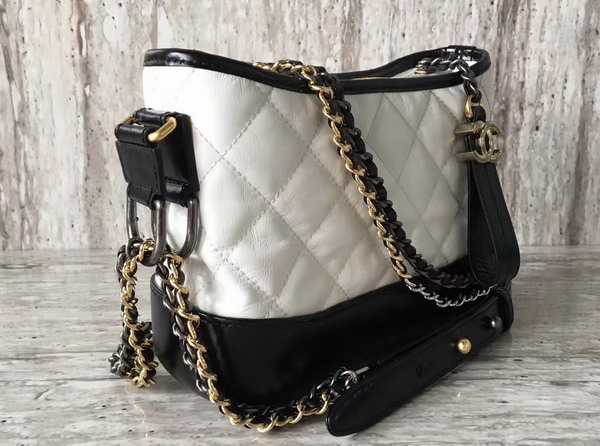 Chanel S Gabrielle Small Hobo Aged Calfskin Silver Tone and Gold Tone Metal White and Black For Sale