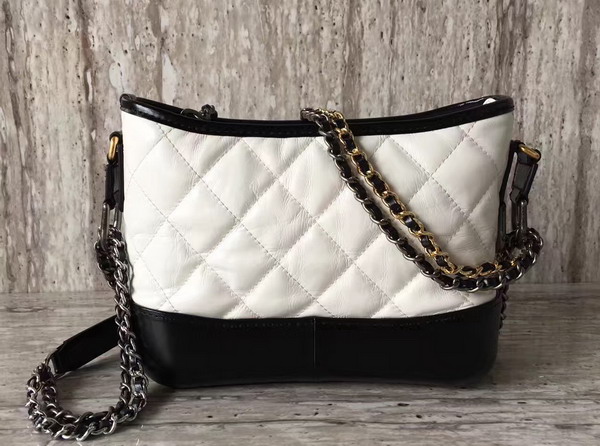 Chanel S Gabrielle Small Hobo Aged Calfskin Silver Tone and Gold Tone Metal White and Black For Sale