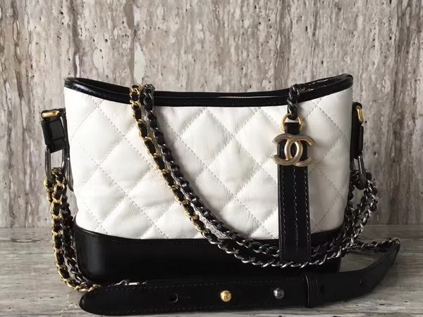 Chanel S Gabrielle Small Hobo Aged Calfskin Silver Tone and Gold Tone Metal White and Black For Sale