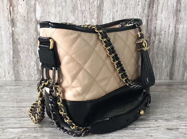 Chanel S Gabrielle Small Hobo Bag Beige and Black Smooth Calfskin Silver Tone and Gold Tone Metal For Sale