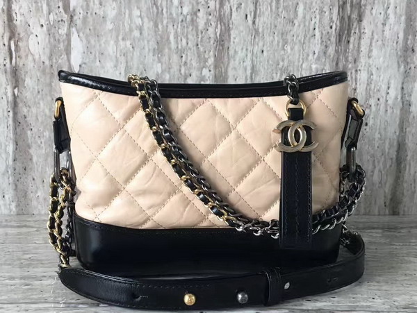 Chanel S Gabrielle Small Hobo Bag Beige and Black Smooth Calfskin Silver Tone and Gold Tone Metal For Sale