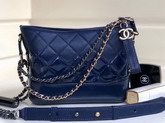 Chanel S Gabrielle Small Hobo Bag Dark Blue Goatskin and Patent Goatskin