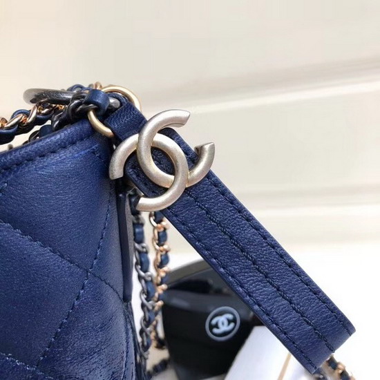 Chanel S Gabrielle Small Hobo Bag Dark Blue Goatskin and Patent Goatskin