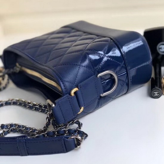 Chanel S Gabrielle Small Hobo Bag Dark Blue Goatskin and Patent Goatskin