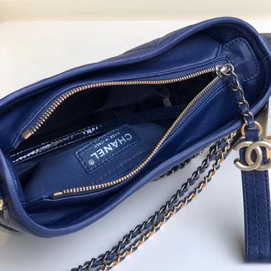 Chanel S Gabrielle Small Hobo Bag Dark Blue Goatskin and Patent Goatskin