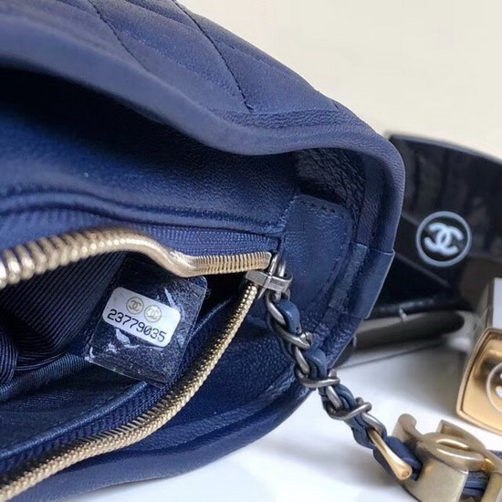 Chanel S Gabrielle Small Hobo Bag Dark Blue Goatskin and Patent Goatskin