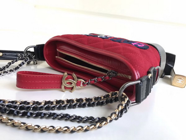 Chanel S Gabrielle Small Hobo Bag Felt Calfskin Gold Tone and Silver Tone Metal Red and Black For Sale