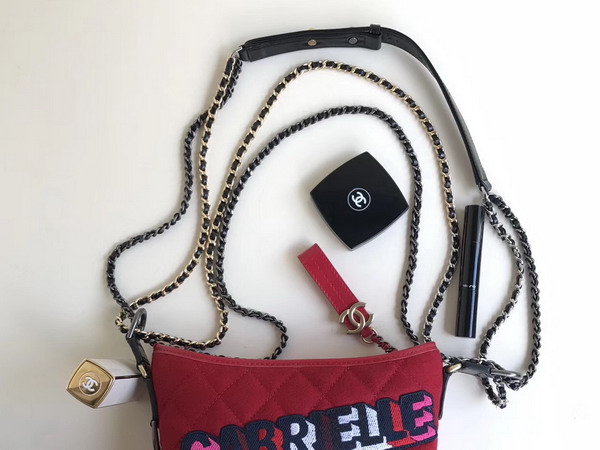 Chanel S Gabrielle Small Hobo Bag Felt Calfskin Gold Tone and Silver Tone Metal Red and Black For Sale