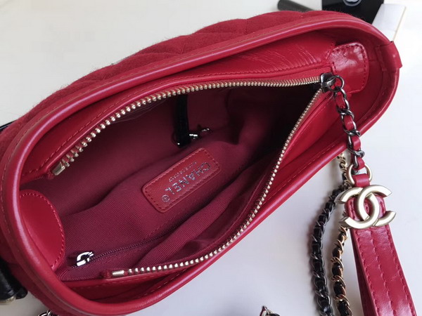 Chanel S Gabrielle Small Hobo Bag Felt Calfskin Gold Tone and Silver Tone Metal Red and Black For Sale