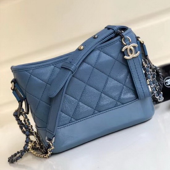 Chanel S Gabrielle Small Hobo Bag Light Blue Goatskin and Patent Goatskin