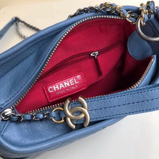 Chanel S Gabrielle Small Hobo Bag Light Blue Goatskin and Patent Goatskin