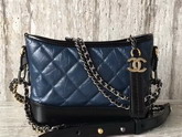 Chanel S Gabrielle Small Hobo Bag Navy Blue and Black Aged Calfskin Silver Tone and Gold Tone Metal For Sale