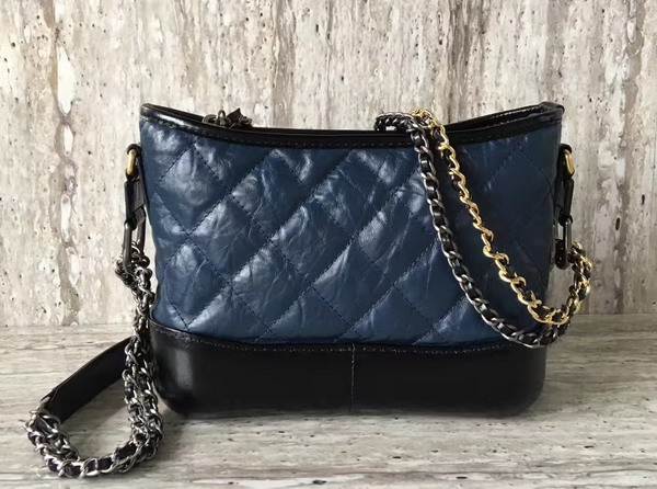 Chanel S Gabrielle Small Hobo Bag Navy Blue and Black Aged Calfskin Silver Tone and Gold Tone Metal For Sale