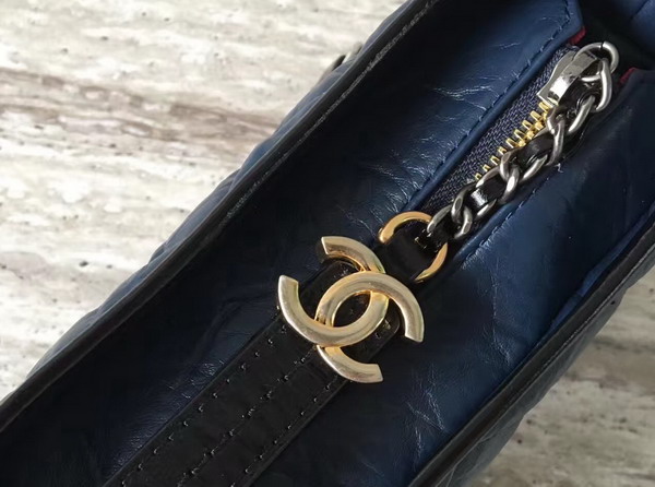 Chanel S Gabrielle Small Hobo Bag Navy Blue and Black Aged Calfskin Silver Tone and Gold Tone Metal For Sale