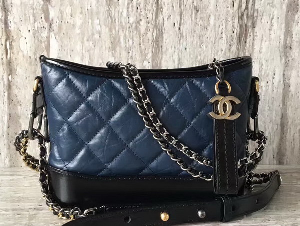 Chanel S Gabrielle Small Hobo Bag Navy Blue and Black Aged Calfskin Silver Tone and Gold Tone Metal For Sale