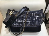 Chanel S Gabrielle Small Hobo Bag Wool Tweed Calfskin Gold Tone and Silver Tone Metal Black and White A91810