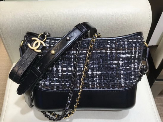 Chanel S Gabrielle Small Hobo Bag Wool Tweed Calfskin Gold Tone and Silver Tone Metal Black and White A91810