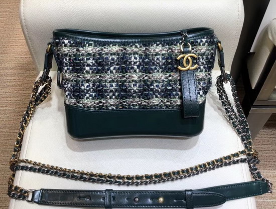 Chanel S Gabrielle Small Hobo Bag Wool Tweed Calfskin Gold Tone and Silver Tone Metal Green and White A91810