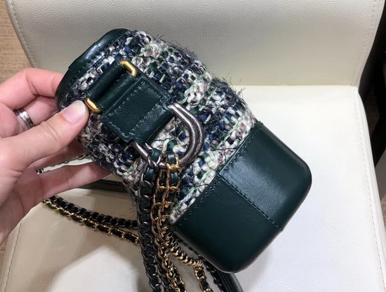 Chanel S Gabrielle Small Hobo Bag Wool Tweed Calfskin Gold Tone and Silver Tone Metal Green and White A91810