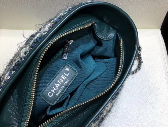 Chanel S Gabrielle Small Hobo Bag Wool Tweed Calfskin Gold Tone and Silver Tone Metal Green and White A91810