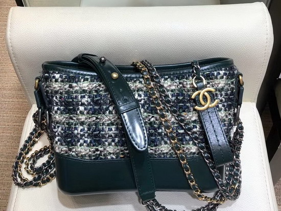 Chanel S Gabrielle Small Hobo Bag Wool Tweed Calfskin Gold Tone and Silver Tone Metal Green and White A91810