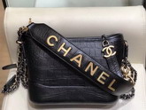 Chanel S Gabrielle Small Hobo Bag in Black Crocodile Embossed Calfskin AS0865