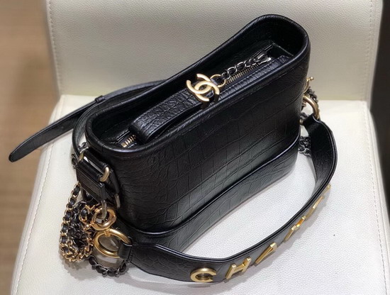 Chanel S Gabrielle Small Hobo Bag in Black Crocodile Embossed Calfskin AS0865