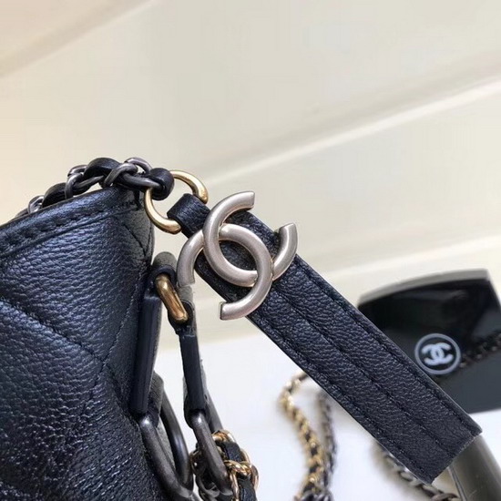 Chanel S Gabrielle Small Hobo Bag in Black Goatskin and Patent Goatskin