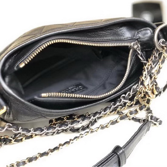 Chanel S Gabrielle Small Hobo Bag in Black Goatskin and Patent Goatskin