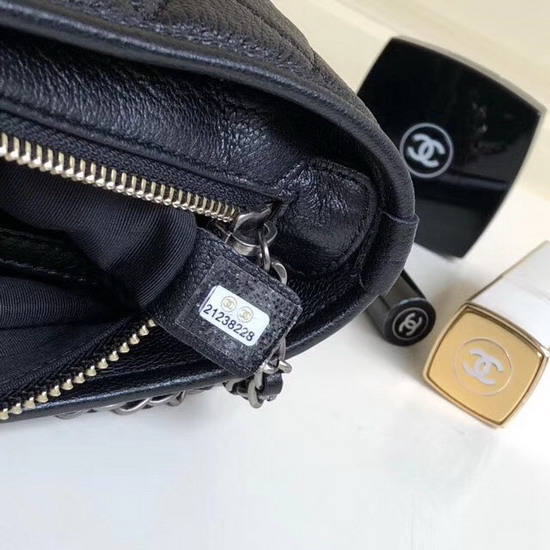 Chanel S Gabrielle Small Hobo Bag in Black Goatskin and Patent Goatskin