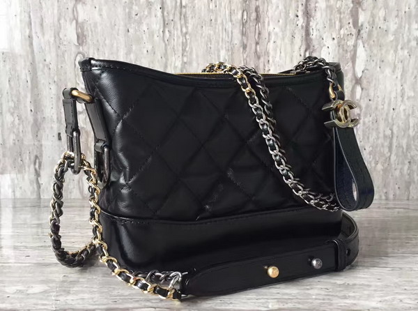 Chanel S Gabrielle Small Hobo Bag in Black Smooth Calfskin Silver Tone and Gold Tone Metal For Sale