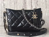 Chanel S Gabrielle Small Hobo Bag in Black Smooth Calfskin Silver Tone and Gold Tone Metal For Sale