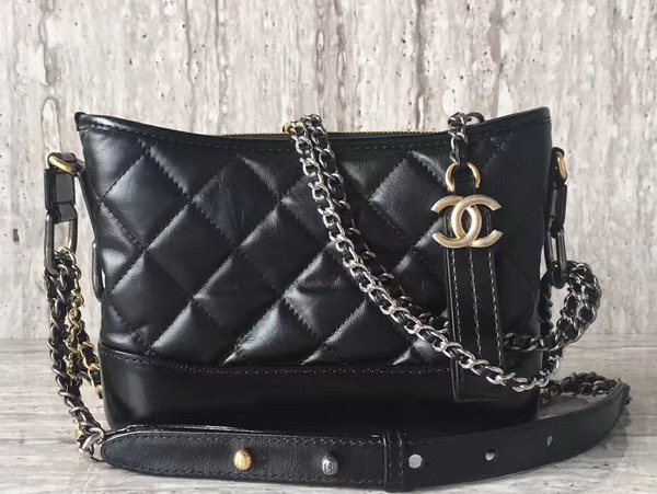 Chanel S Gabrielle Small Hobo Bag in Black Smooth Calfskin Silver Tone and Gold Tone Metal For Sale